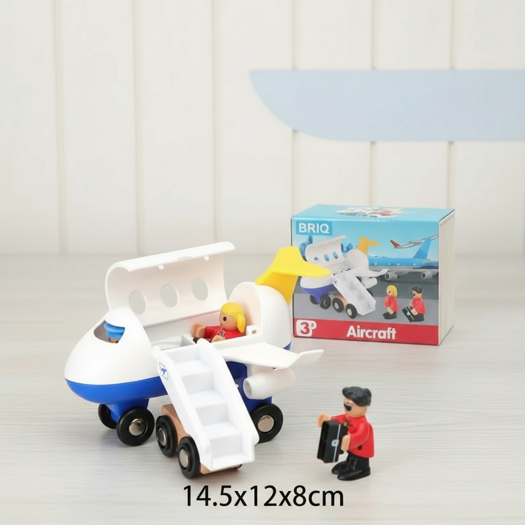 5_a54c3d65-dadc-4070-af83-199ed0407ed4 Woods– Stijlvol&Educatief– Houten Openbaar Vervoer Speelset Vliegtuig station | Educatief Speelgoed - Afbeelding 1