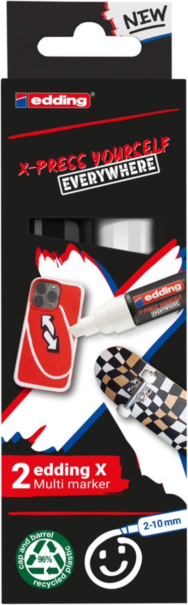 edding 6900 X Multi Marker - 2 stuks - zwart + wit edding 6900 X Multi Marker - 2 stuks - zwart + wit - Afbeelding 1
