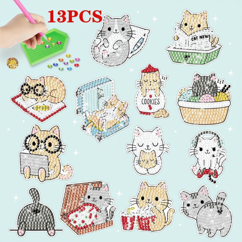 6_1dab6881-5e49-4b59-9bec-b304fabdf226 GemArt– Schattig&Glanzend– Diamant Painting Stickers Katten B | Educatief Speelgoed - Afbeelding 1
