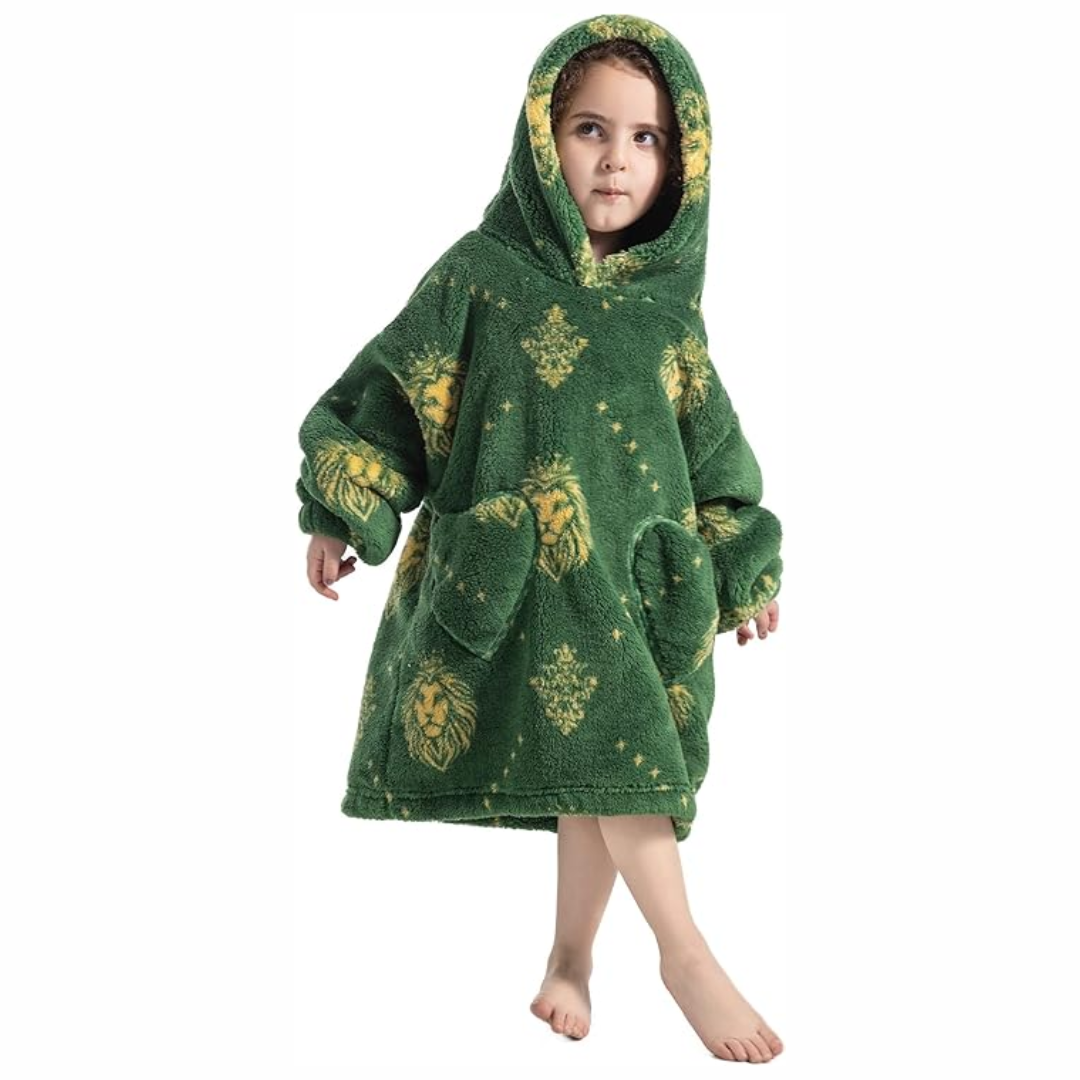 6_59c22d6d-cc21-43f5-8574-80457bed6c97 HappySnug– Schattig en comfortabel – Kinderdeken met capuchon One Size (1-3 jaar) / Groene Leeuw | Educatief Speelgoed - Afbeelding 1