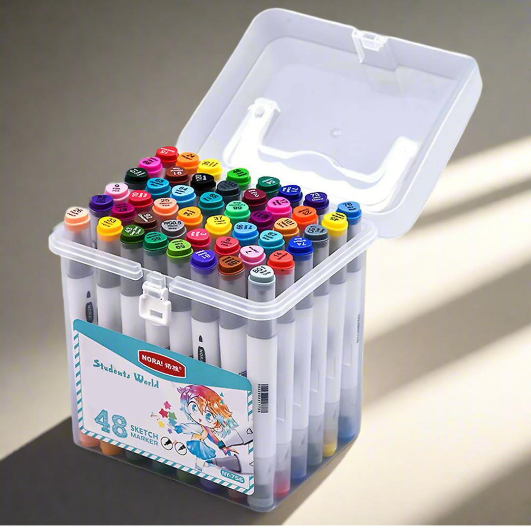 6_60cd089d-044e-4186-a993-5d82f0ed0ae4 HighlightPro– Dubbel&Kleurrijk– Geurloze&Afwasbare Schoolstiften 48 kleuren | Educatief Speelgoed - Afbeelding 1