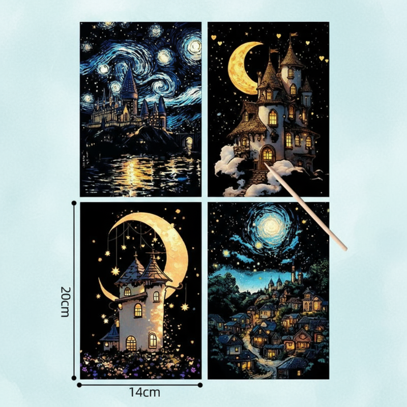 6_e77ba692-26aa-4999-9a98-20ec4823c3fc GlowArt– Glow-in-the-dark – Kraskaarten Set Maan | Educatief Speelgoed - Afbeelding 1