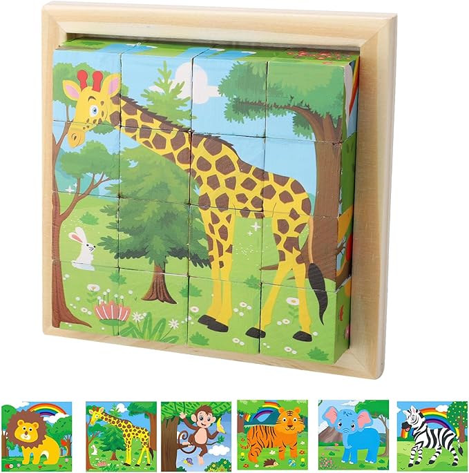 712rL1nre_L._AC_SX679 CubePuzzle– Leuk&Educatief– 3D Houten Blokken Puzzel Jungle | Educatief Speelgoed - Afbeelding 1