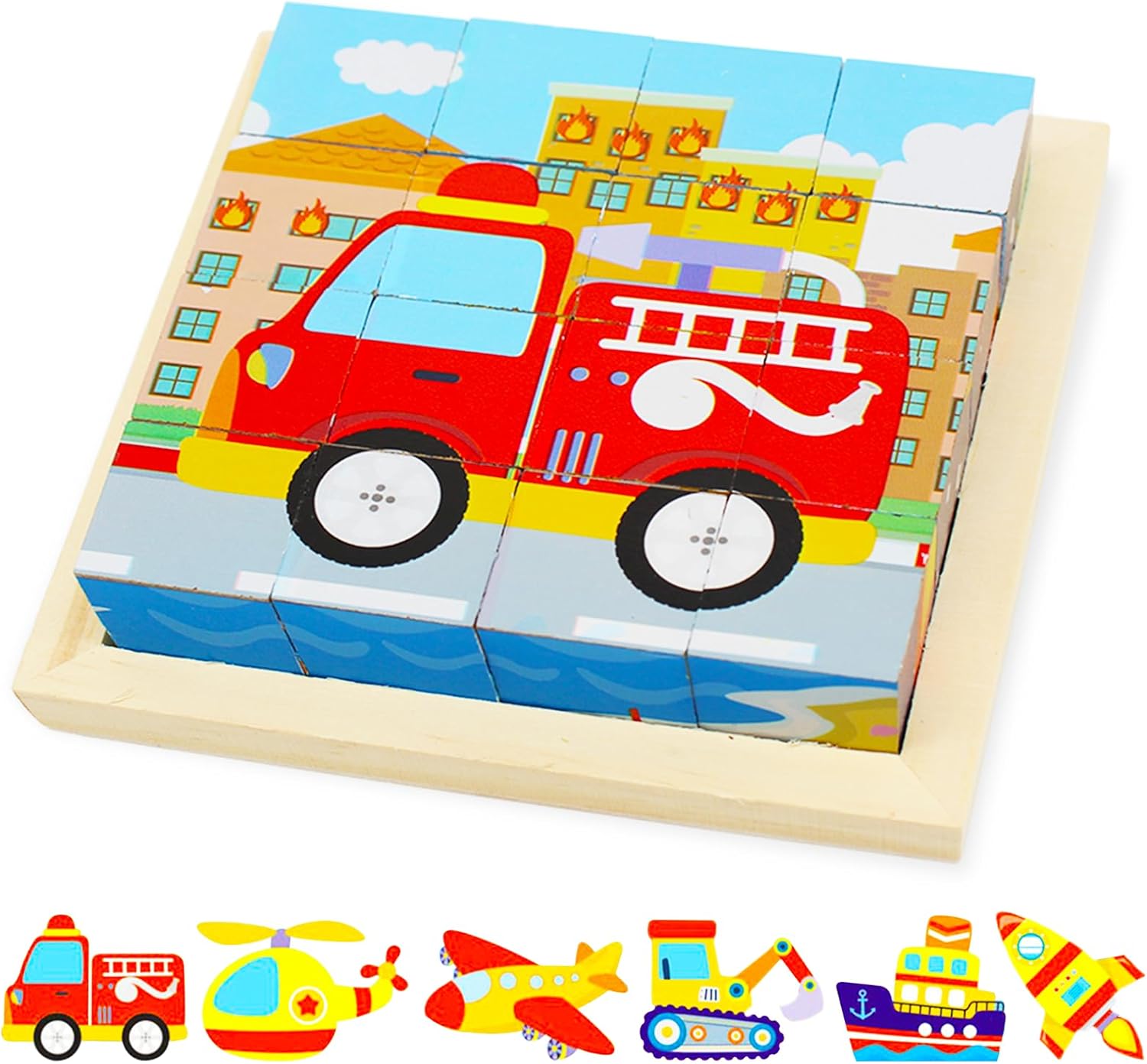 71ec-n9w3KL._AC_SL1500 CubePuzzle– Leuk&Educatief– 3D Houten Blokken Puzzel Voertuig | Educatief Speelgoed - Afbeelding 1