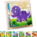 CubePuzzle– Leuk&Educatief– 3D Houten Blokken Puzzel Dinosaurus | Educatief Speelgoed
