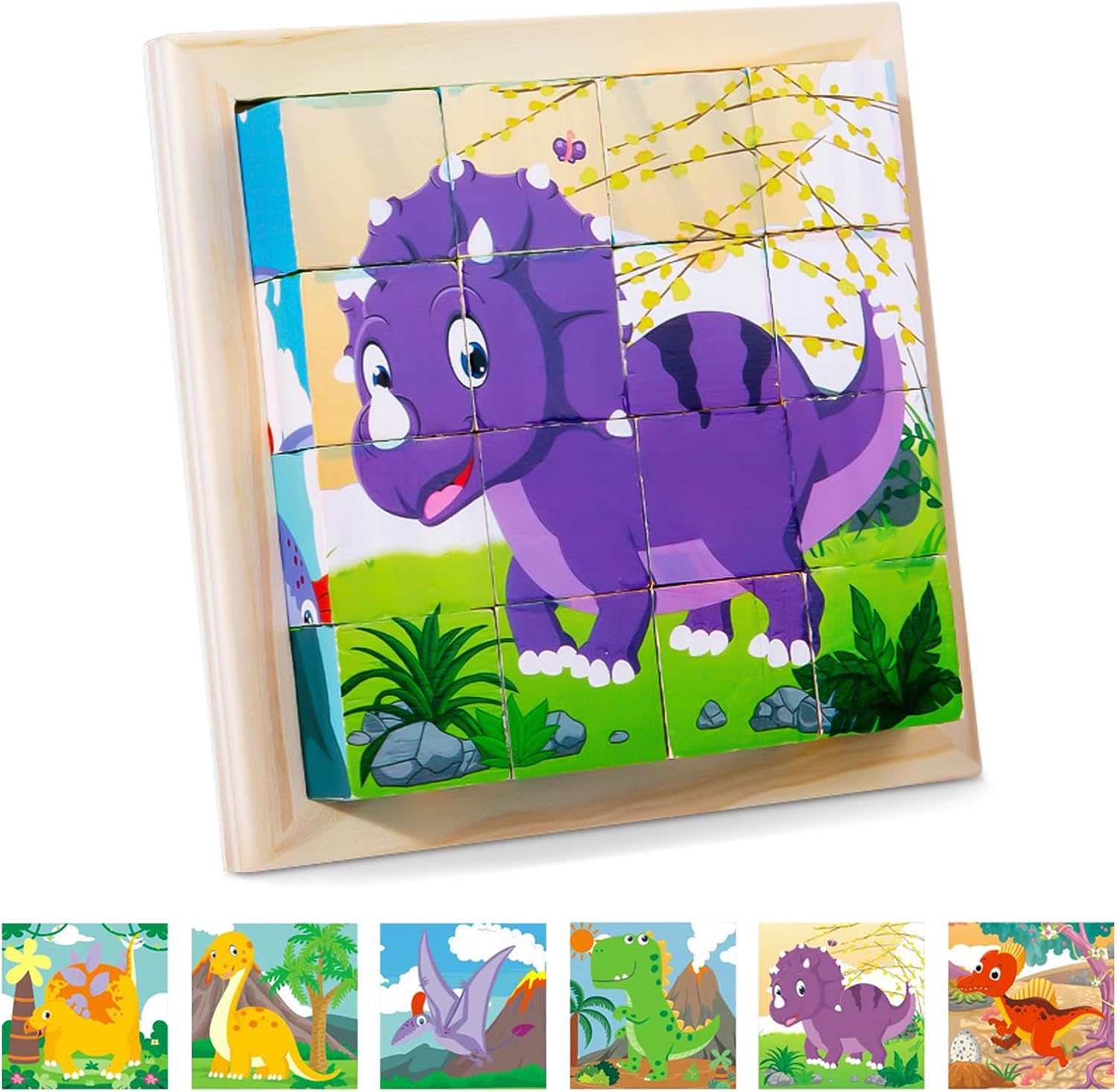71y-gPH6tWL._AC_SL1500 CubePuzzle– Leuk&Educatief– 3D Houten Blokken Puzzel Dinosaurus | Educatief Speelgoed - Afbeelding 1