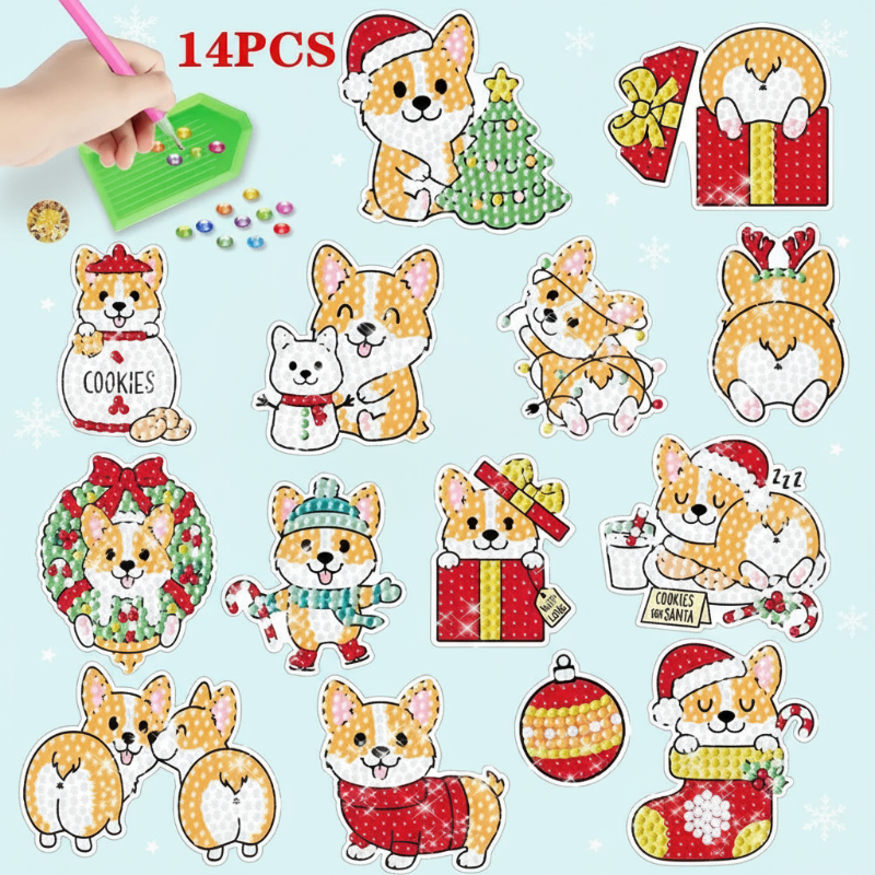 7_09ab1ced-73f0-452c-bdf6-250632eda359 GemArt– Schattig&Glanzend– Diamant Painting Stickers Corgi B | Educatief Speelgoed - Afbeelding 1