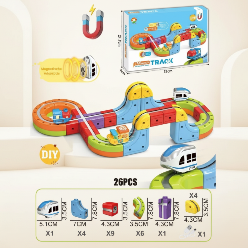 7_9550e8f7-356e-4420-aa0a-efd0ebde26de MagniTrack– Creatief&Elektrisch– Anti-Gravity Elektrische Trein 26 stuks | Educatief Speelgoed - Afbeelding 1