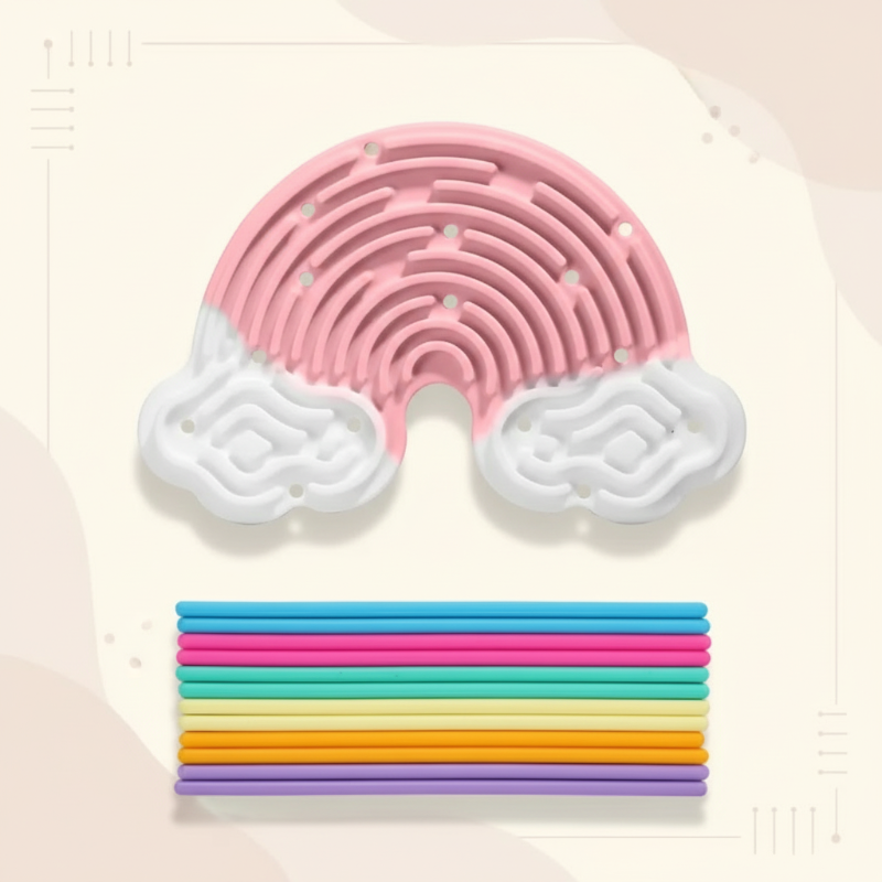 7_ea8d172a-8cb2-487f-8b8b-283e4802646e FidgetFrost– Speels&Zacht– Siliconen Busy Board Roze wolk | Educatief Speelgoed - Afbeelding 1