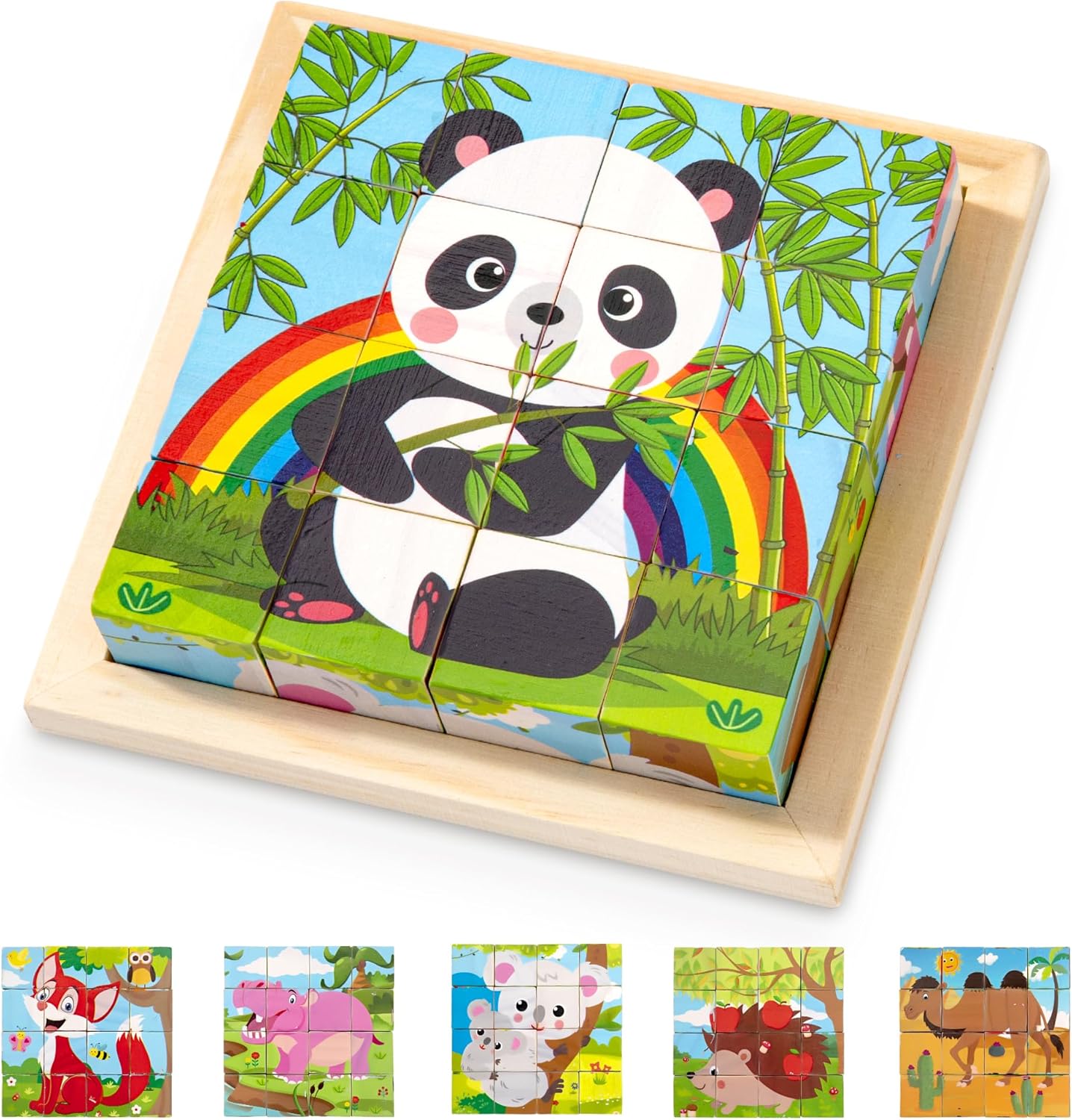 81WVfRwtynL._AC_SL1500_4df36a82-1c5c-484e-8688-c006cf54b0e3 CubePuzzle– Leuk&Educatief– 3D Houten Blokken Puzzel Dieren | Educatief Speelgoed - Afbeelding 1