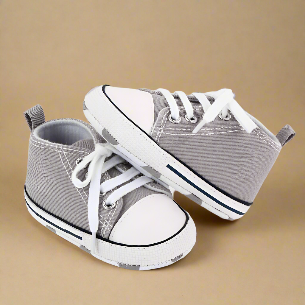 9_178b7e1f-2d72-40bd-8e4b-1346772e0309 BabyStride– Ademend&Flexibel–'Eerste stapjes'Sneakers Grijs / 13 (12–18 maanden) | Educatief Speelgoed - Afbeelding 1