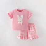 SunnyBloom– Zomer&Schattig– Matchende Zomerset Wit konijn met roze strepen / 130 (5-6 jaar) | Educatief Speelgoed