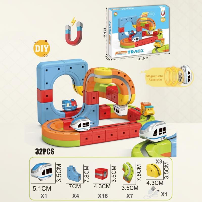 9_cd8b1cd8-3783-488e-8074-6febd733c5d4 MagniTrack– Creatief&Elektrisch– Anti-Gravity Elektrische Trein 32 stuks | Educatief Speelgoed - Afbeelding 1
