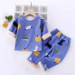 Mini Fashion™ - Kinder Cartoon Fleece Pyjama Blauw - Fruit / Maat 90 (2-3 jaar) | Educatief Speelgoed
