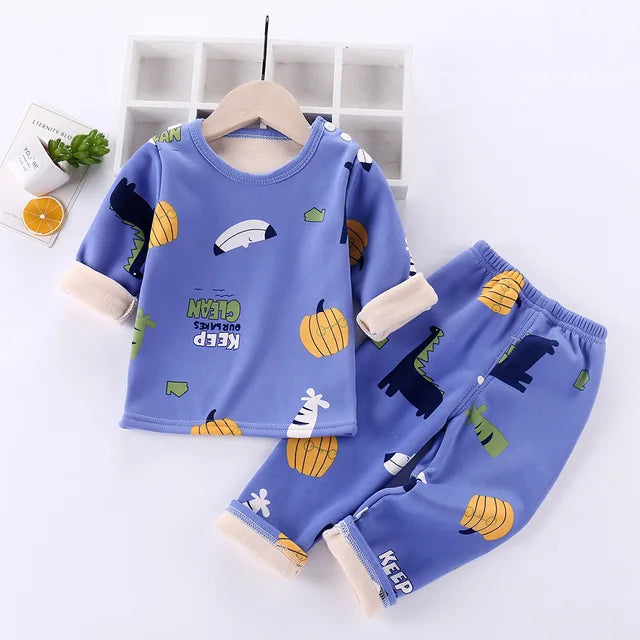Baby-Boy-Clothes-Toddler-Girl-1-6T-Children-s-Cartoon-Thick-Warm-Casual-Thermal-Underwear-Set.jpg_640x640_40b5ac27-fecc-43cd-ba6a-1a36061e63fb Mini Fashion™ - Kinder Cartoon Fleece Pyjama Blauw - Fruit / Maat 90 (2-3 jaar) | Educatief Speelgoed - Afbeelding 1