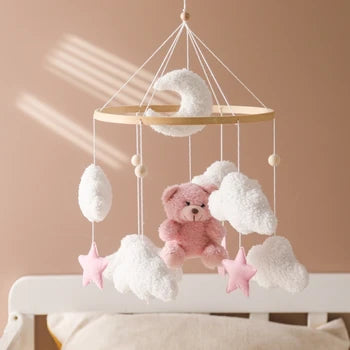 Baby-Crib-Mobile-Rattle-Toy-0-12Months-Infant-Soft-Felt-Teddy-Velvet-Pink-Bear-Bed-Bell_jpg_350x350xz_jpg_e1f0e75b-9463-4073-8276-27ea8842a6fe DreamBear– Rustgevend&Zacht– Babymobiel voor Box en Wieg Roze | Educatief Speelgoed - Afbeelding 1