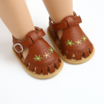 TinyPetals– Comfort&Stijl– Baby Sandalen met Bloemenborduursel Bruin / 13 (12-18 Maanden) | Educatief Speelgoed