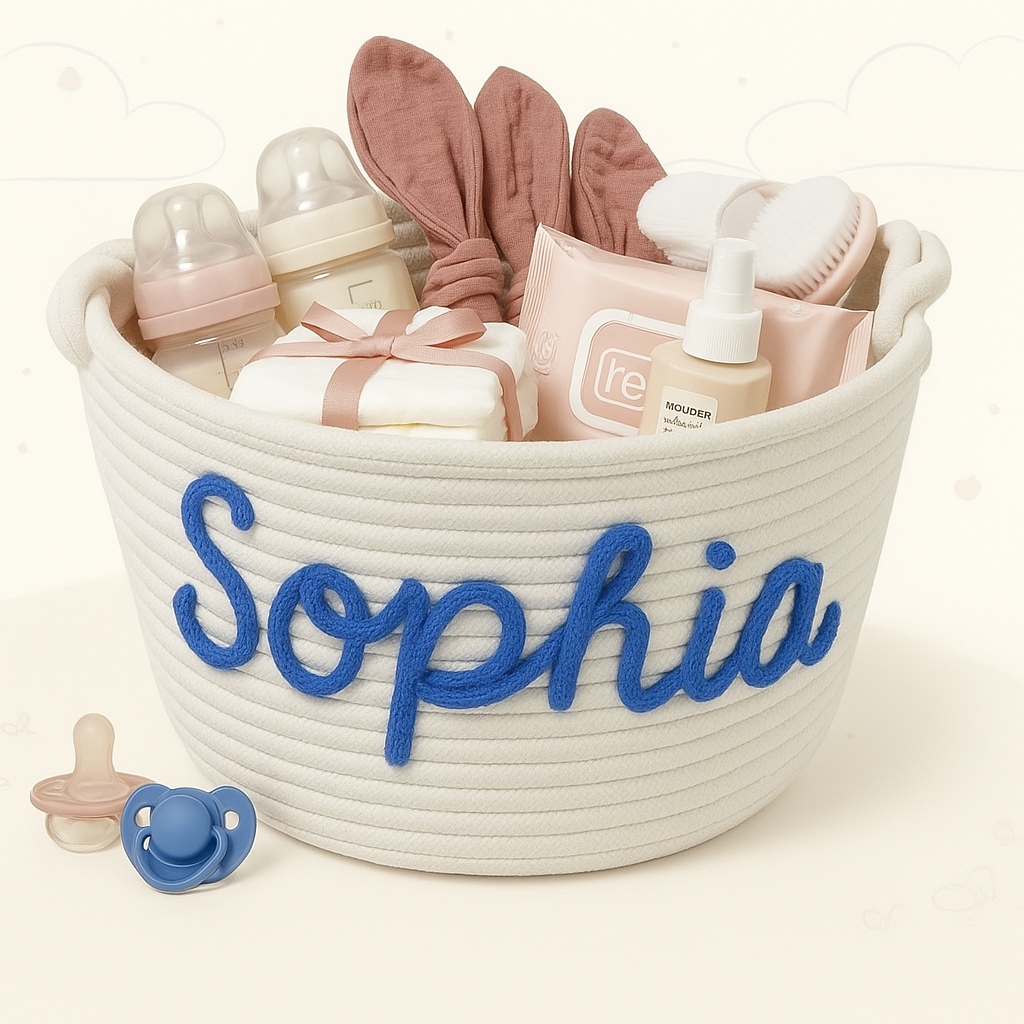 ChatGPT_Image_23_okt_2025_09_24_12 CuddleBasket– Schattig&Persoonlijk– Gepersonaliseerde Luiermand S (21x18cm) / Blauw | Educatief Speelgoed - Afbeelding 1