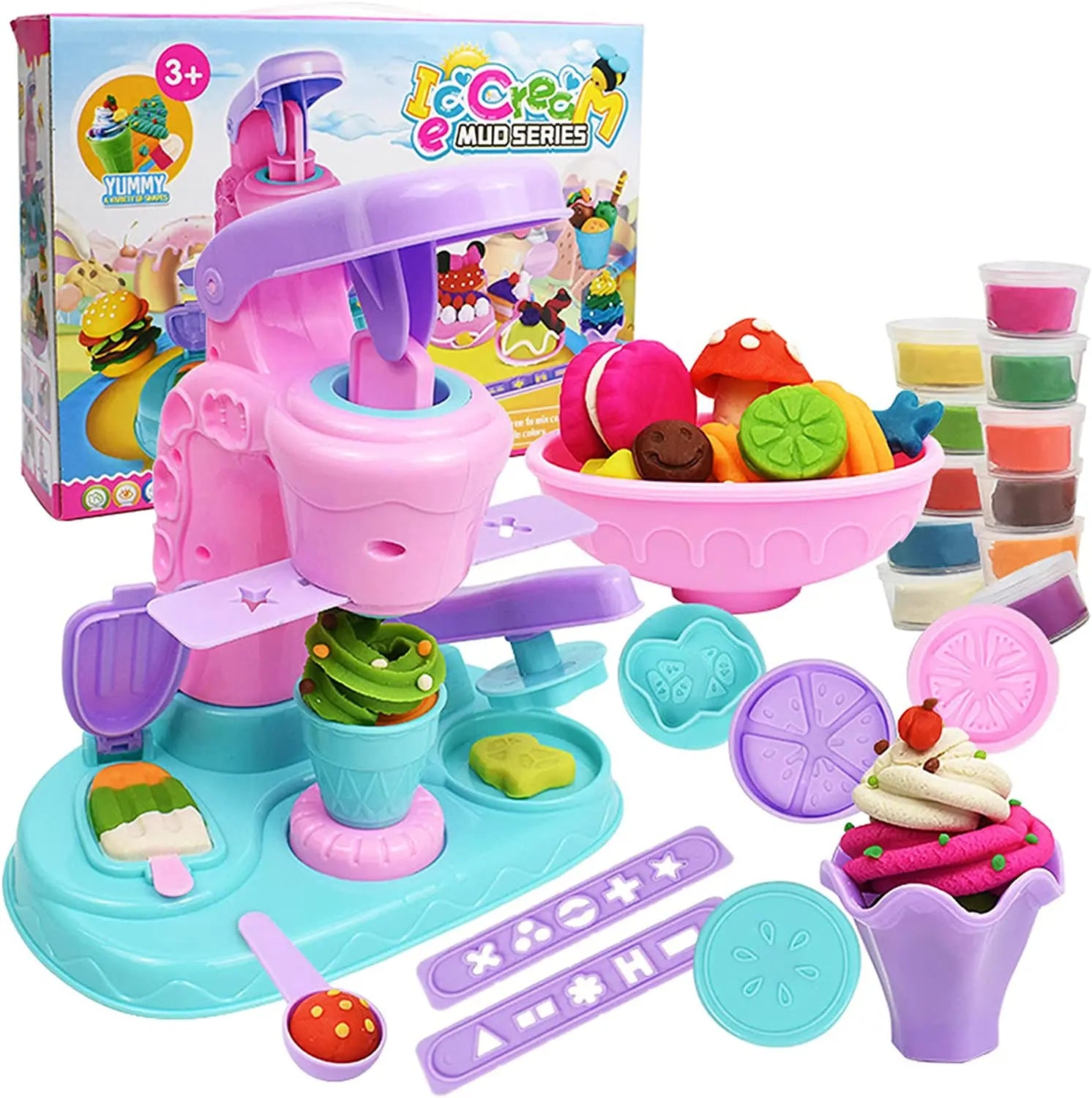 Children-s-Pretend-Play-Piggy-Noodle-Machine-Family-Play-House-Toy-Set-Colored-Clay-Plasticine-Ice Ice Cream Clay Set™ - Koele Creaties - Klei ijsmachine | Educatief Speelgoed - Afbeelding 1