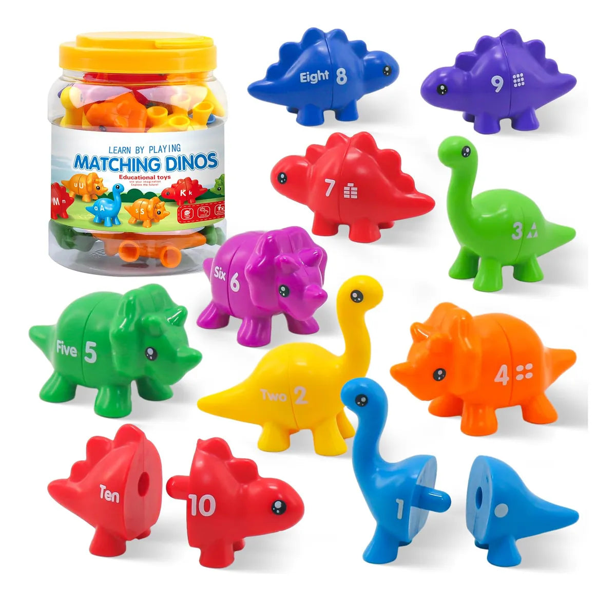 D_Q_NP_885899-CBT83258257694_042025-F_297d73ba-7654-467d-a16f-b97ee53f68cb Matching Dino's– Leuk&Leerzaam– Alfabet En Cijfers Dino Spel Nummers: 10 stuks | Educatief Speelgoed - Afbeelding 1
