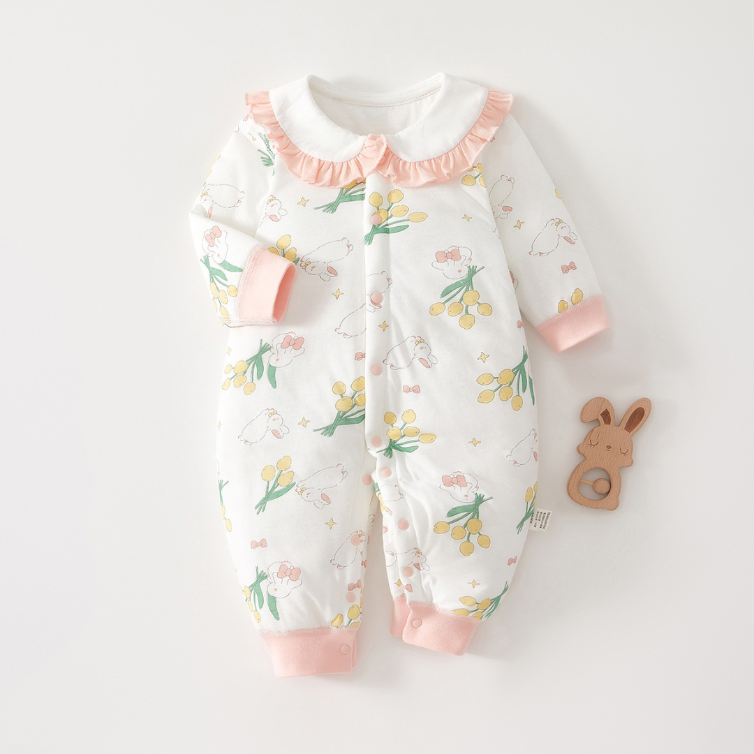Flower_and_Grass_Rabbit Mini Fashion™ - Comfi&Trendy - Jumpsuit Pyjama Bloemen en gras konijn / 90 (12-18 maanden) | Educatief Speelgoed - Afbeelding 1