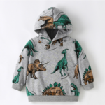 DinoStyle– Warm&Ademend– Hoodie met Triceratops Print Grijs / 120 (5-6 jaar) | Educatief Speelgoed
