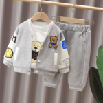 Mini Fashion™ - Peuter&Avontuur  - 3-delige Kleding Set Grijze Baseball Beer / 90 (2 jaar) | Educatief Speelgoed
