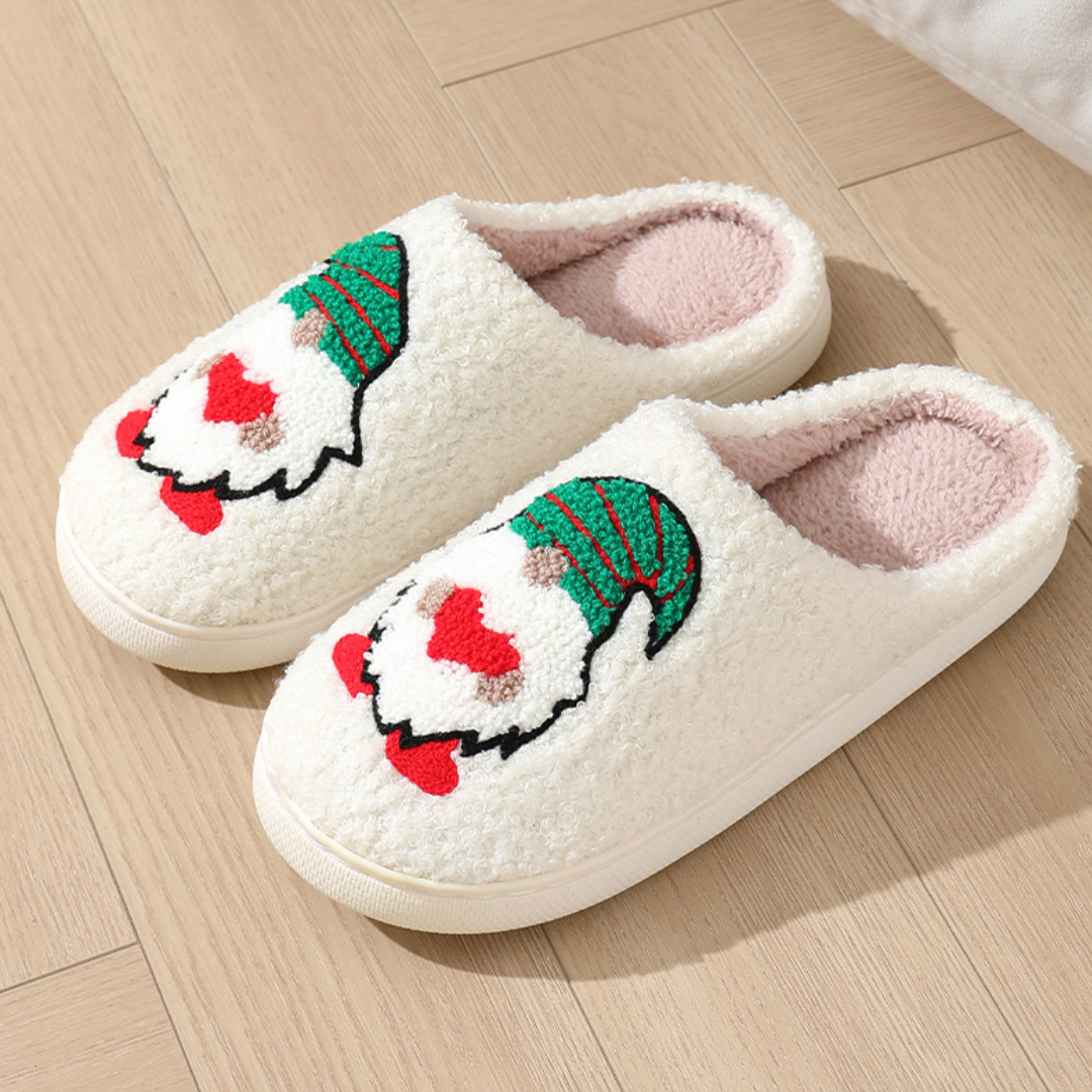 GreenHatSanta Noordlicht– Warm&Feestelijk– Pluche Kerstpantoffels met motief Kerstman met groene hoed / 44-45 | Educatief Speelgoed - Afbeelding 1