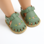 TinyPetals– Comfort&Stijl– Baby Sandalen met Bloemenborduursel Groen / 13 (12-18 Maanden) | Educatief Speelgoed