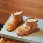 Mini Fashion - Suède Bruin Enkellaars met Beren 32 (7-7.5 jaar / 20 cm) | Educatief Speelgoed