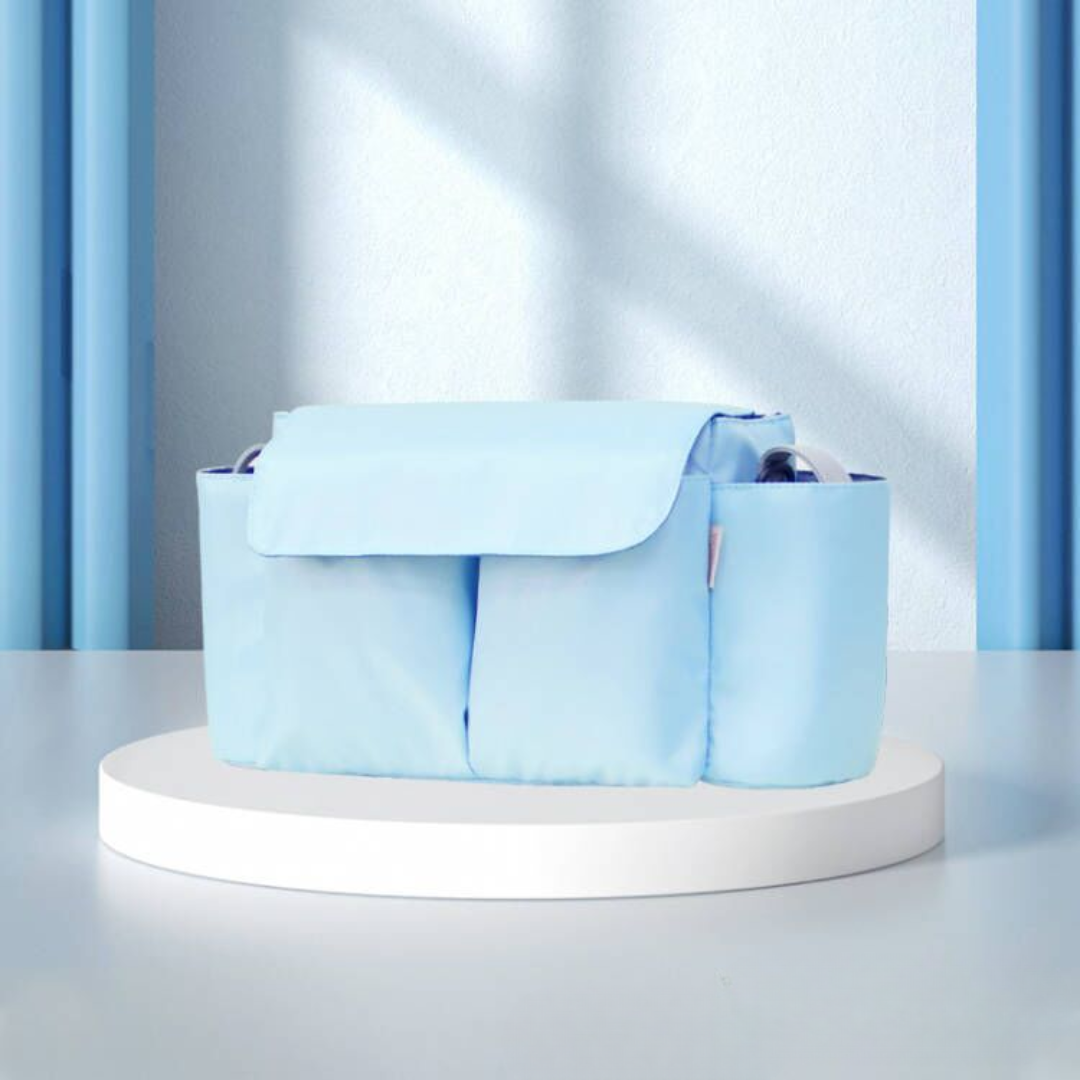 Lightblue ToddlerOrganizer– Waterafstotend&Ruim– Kinderwagen Organizer met Flessenhouders Lichtblauw | Educatief Speelgoed - Afbeelding 1