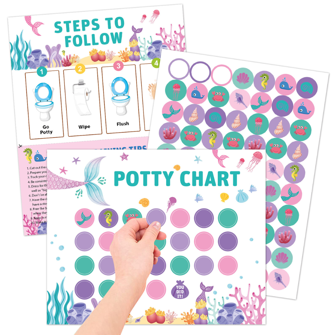 Mermaid PottyChart– Speels&Motiverend– Potty Training Stickerkaart Zeemeermin | Educatief Speelgoed - Afbeelding 1
