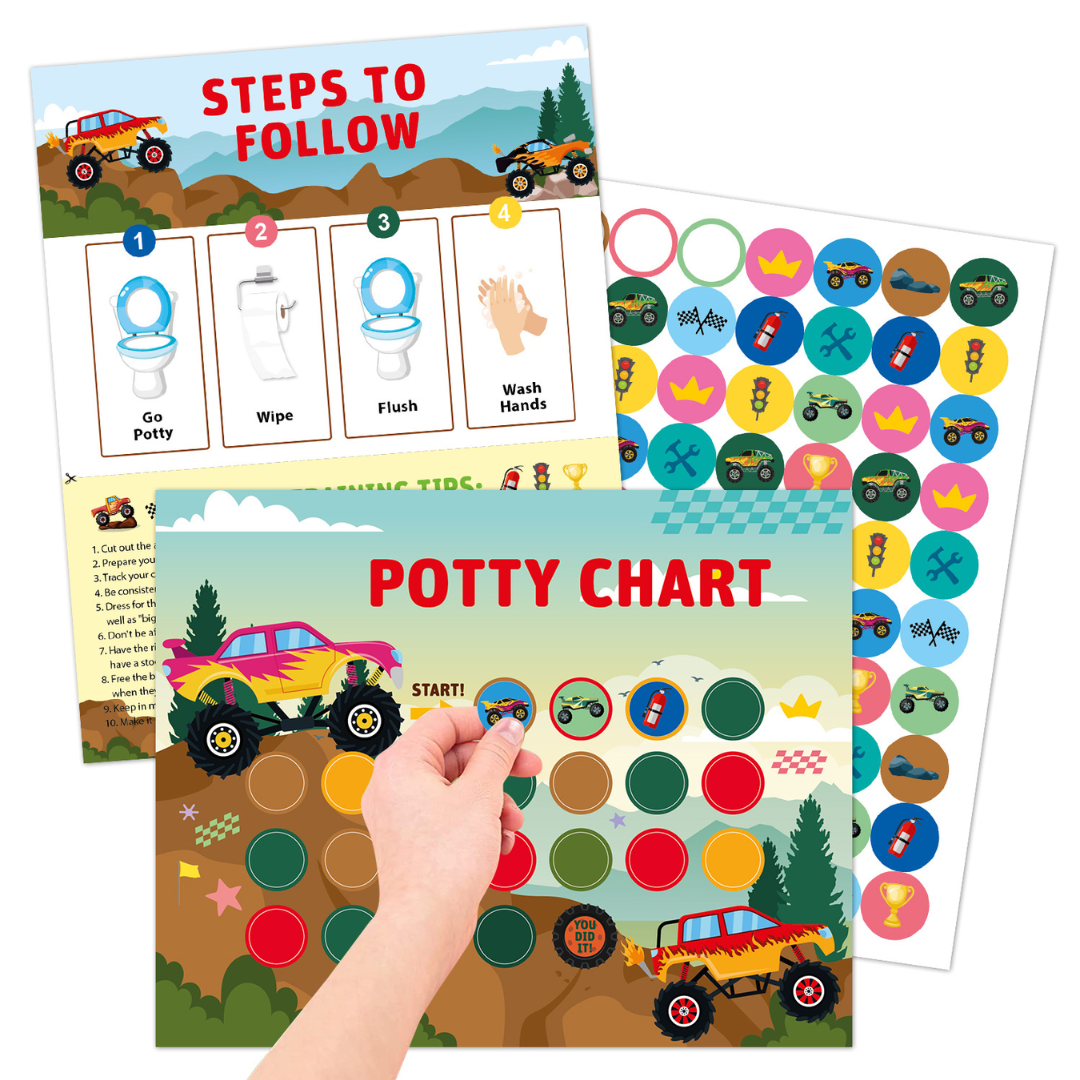 Monstercar PottyChart– Speels&Motiverend– Potty Training Stickerkaart Monsterauto | Educatief Speelgoed - Afbeelding 1