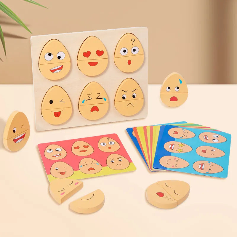 Montessori-Toys-for-Toddlers-Wooden-Changing-Egg-Expression-Puzzle-Expression-Matching-Game-Parent-Child-Interaction-Game Woods™ - Expressie Eieren - Het Interactieve Leerspel | Educatief Speelgoed - Afbeelding 1