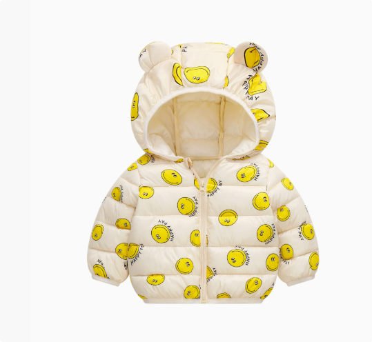 QQ_1742463284525 Mini Fashion™ - Polyester winterjas met Capuchon Crème Smiley Gezicht / 120 (7-8 jaar) | Educatief Speelgoed - Afbeelding 1