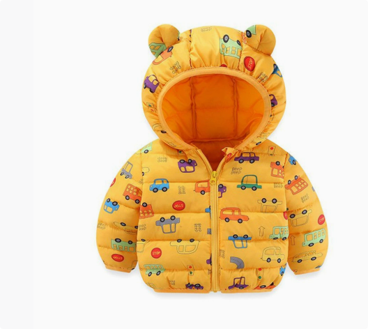 QQ_1742463292679 Mini Fashion™ - Polyester winterjas met Capuchon Gele Auto's / 90 (2-3 jaar) | Educatief Speelgoed - Afbeelding 1