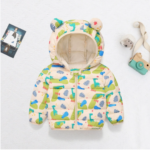 Mini Fashion™ - Polyester winterjas met Capuchon Crème Dinosaurus / 120 (7-8 jaar) | Educatief Speelgoed