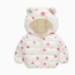 Mini Fashion™ - Polyester winterjas met Capuchon Crème Aardbei / 110 (5-6 jaar) | Educatief Speelgoed