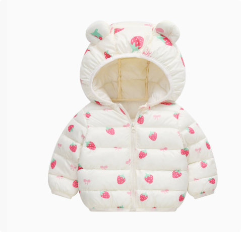 QQ_1742463468793 Mini Fashion™ - Polyester winterjas met Capuchon Crème Aardbei / 90 (2-3 jaar) | Educatief Speelgoed - Afbeelding 1