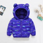 Mini Fashion™ - Polyester winterjas met Capuchon Donkerblauw - Dinosauruspatoon / 90 (2-3 jaar) | Educatief Speelgoed