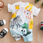 Mini Fashion™ - Comfort Voor Elke Nacht - Pyjama Bodysuit korte mouwen 80 (9-12 maanden) / Safari Vriendjes | Educatief Speelgoed