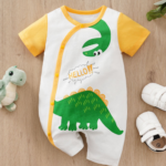 Mini Fashion™ - Comfort Voor Elke Nacht - Pyjama Bodysuit korte mouwen 73 (6-9 maanden) / Hallo Dino | Educatief Speelgoed
