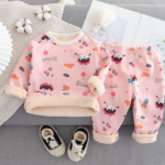 Mini Fashion™ - Kinder Cartoon Fleece Pyjama Roze – Zoete Bloesem / Maat 120 (5-6 jaar) | Educatief Speelgoed