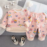 Mini Fashion™ - Kinder Cartoon Fleece Pyjama Roze – Bloemenbeer / Maat 90 (2-3 jaar) | Educatief Speelgoed