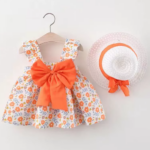 Mini Fashion™ – Zoet&Zomers– Fruit Jurk (incl. GRATIS strohoed) Oranje Bloemenprint / 80 (9–12 maanden) | Educatief Speelgoed