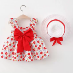 Mini Fashion™ – Zoet&Zomers– Fruit Jurk (incl. GRATIS strohoed) Rode Bloemenprint / 80 (9–12 maanden) | Educatief Speelgoed