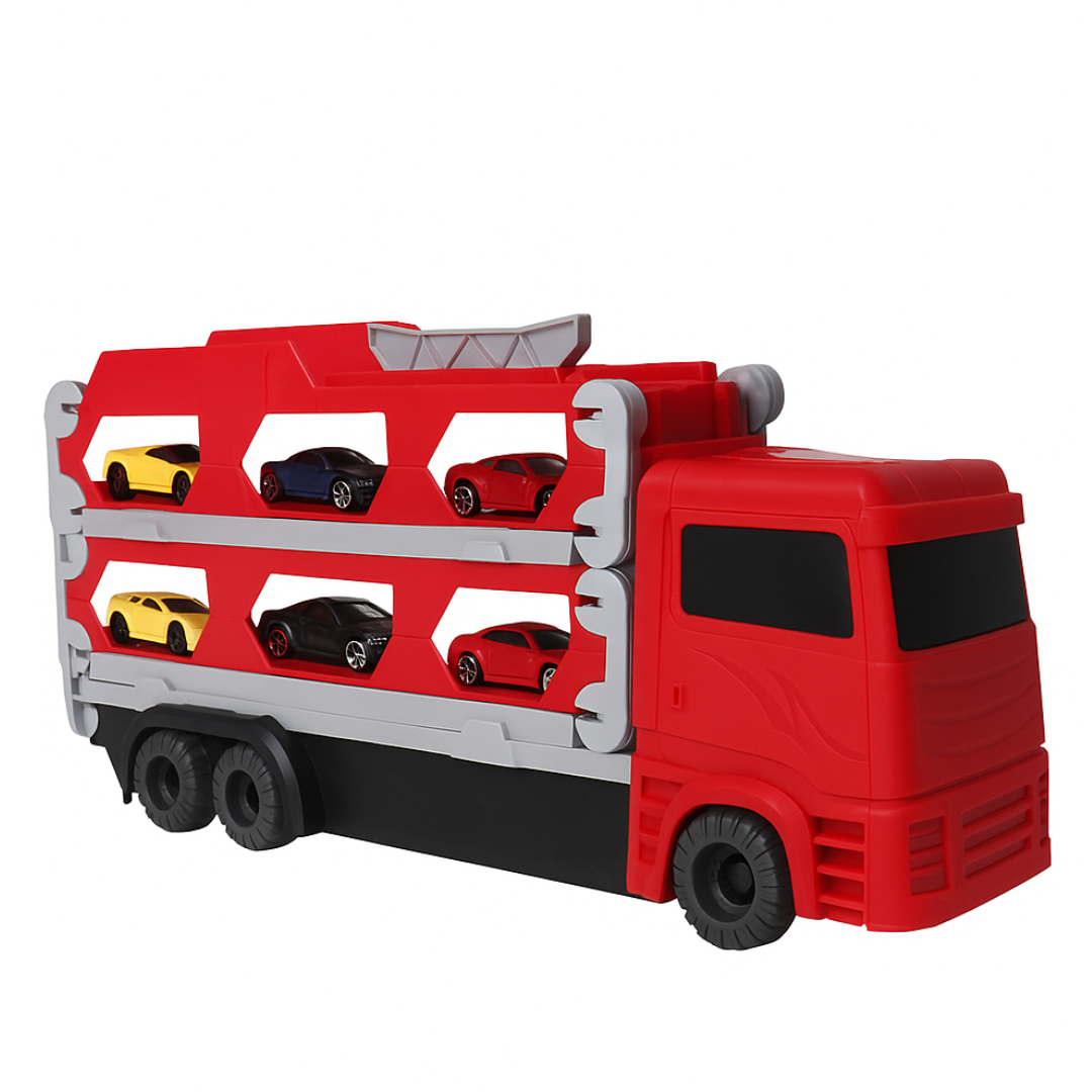 Red_47dc70ab-b498-4a1e-bd06-4097347988f6 Mega Transporter - 9-in-1 Raceplezier - Transformeerbare Speelgoedtruck Rood | Educatief Speelgoed - Afbeelding 1