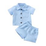 Mini Fashion™ - Katoen Linnen Zomerset Jongens Blauw / 70 (0-6 maanden) | Educatief Speelgoed