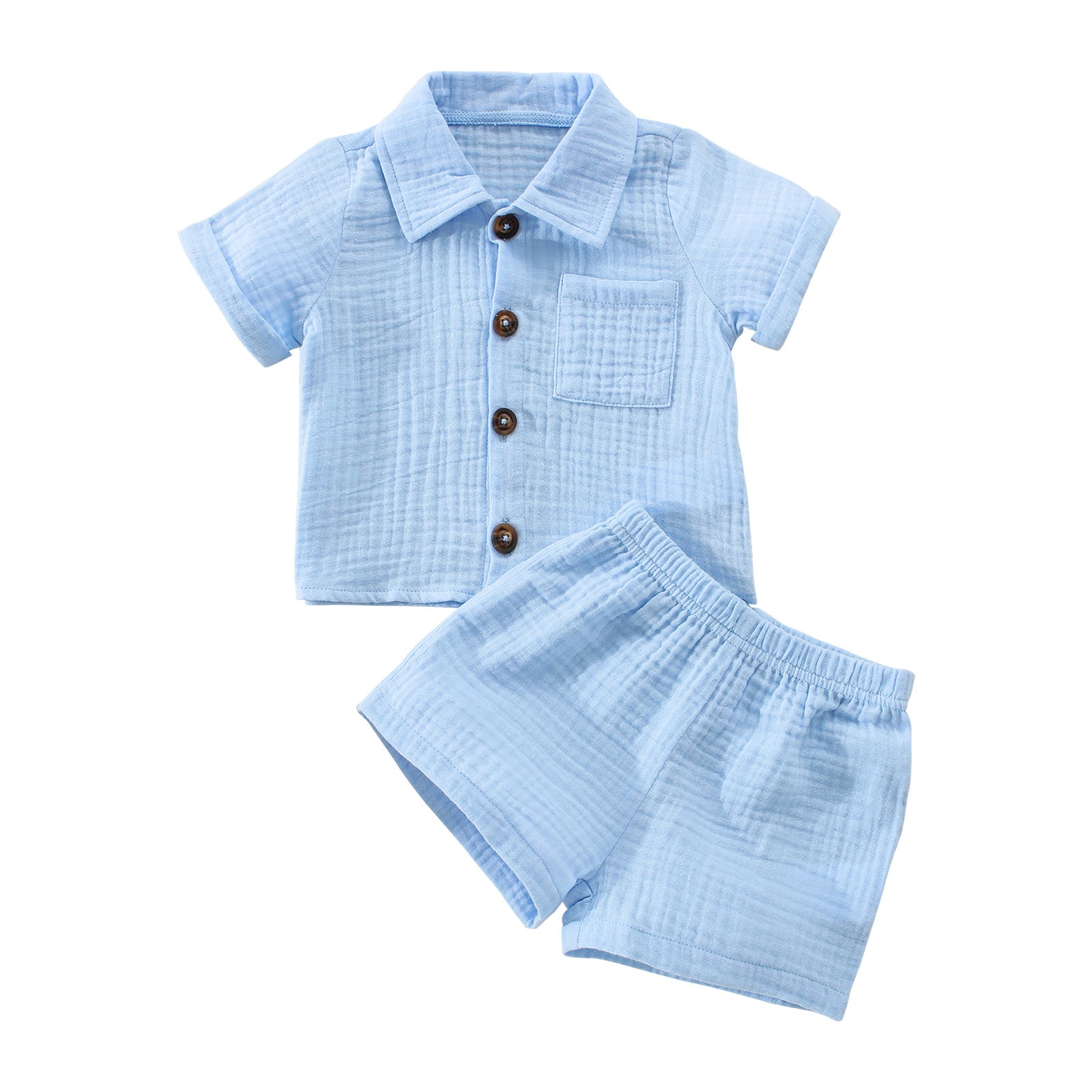 S236365c629194cdaa68862a1a31f5ca8N Mini Fashion™ - Katoen Linnen Zomerset Jongens Blauw / 70 (0-6 maanden) | Educatief Speelgoed - Afbeelding 1