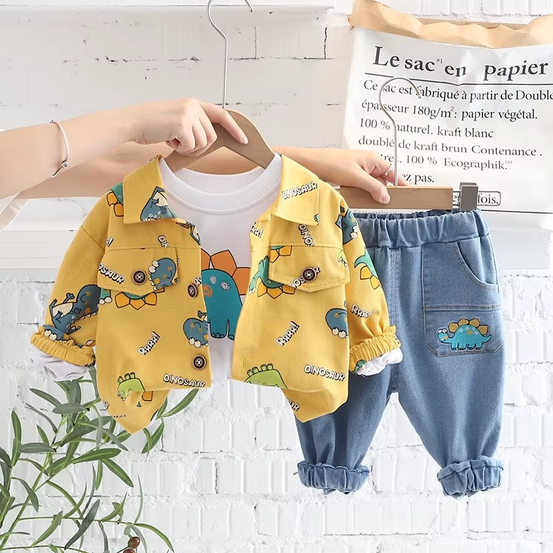 S347c1c5b1bd64d94951ab031f1d1105ej Mini Fashion™ - Peuter&Avontuur - 3-delige Kleding Set Gele Dino / 100 (3 jaar) | Educatief Speelgoed - Afbeelding 1